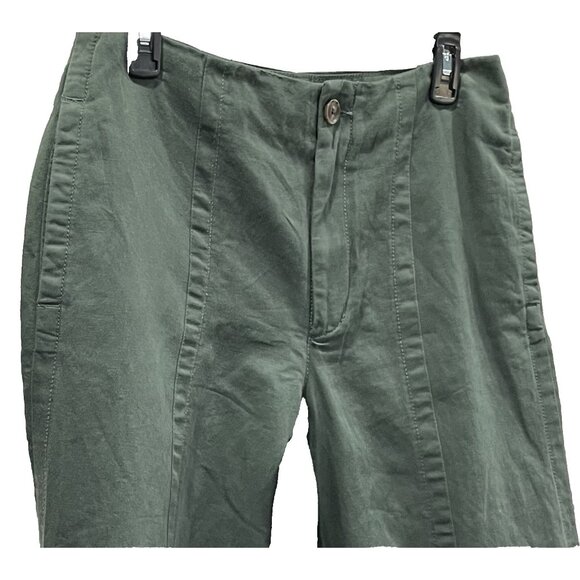 Loft Linen Blend Pants Womens 8 Olive Green Slacks Wide Leg Baggy Boho Coastal - Picture 2 of 6